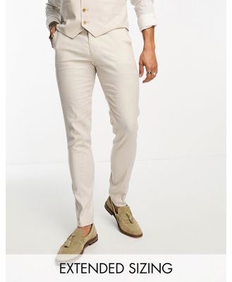 ASOS DESIGN skinny linen mix suit pants in stone-Neutral