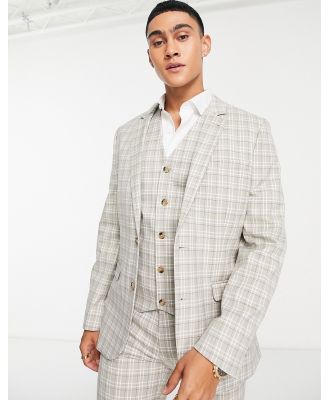 ASOS DESIGN skinny suit jacket in beige and navy highlight grid check