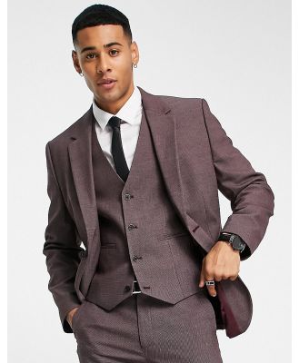 ASOS DESIGN skinny suit jacket in pindot texture in burgundy-Red