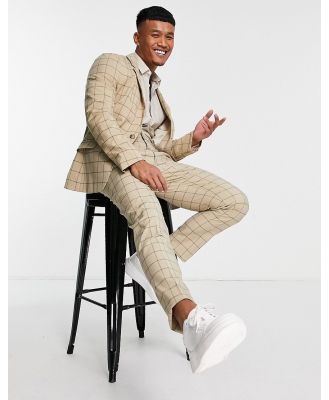 ASOS DESIGN skinny suit jacket in stone window check-Neutral
