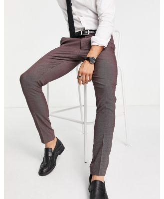 ASOS DESIGN skinny suit pants in pindot texture in burgundy-Red