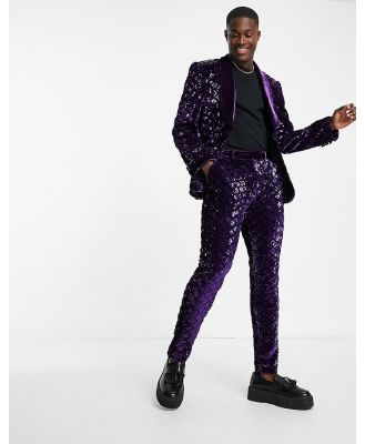 ASOS DESIGN skinny suit pants in sequin diamond velvet in purple