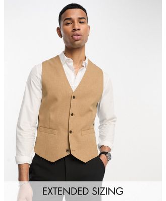 ASOS DESIGN skinny suit waistcoat in camel micro texture-Neutral