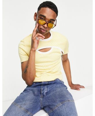 ASOS DESIGN skinny t-shirt in yellow check print with cut out