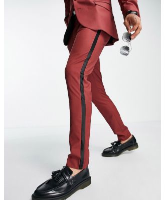 ASOS DESIGN skinny tuxedo pants with satin side stripe in red