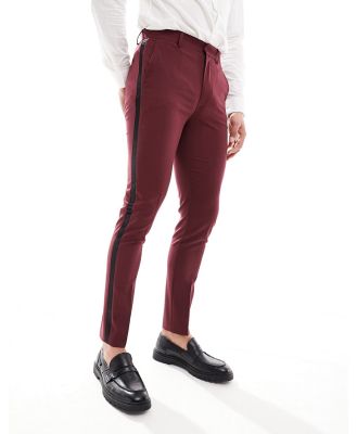 ASOS DESIGN skinny tuxedo suit pants in burgundy-Red