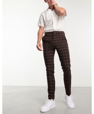 ASOS DESIGN skinny wool mix smart pants in chocolate brown window check