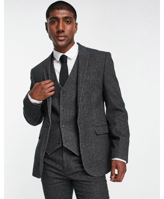 ASOS DESIGN skinny wool mix suit jacket in charcoal herringbone-Grey