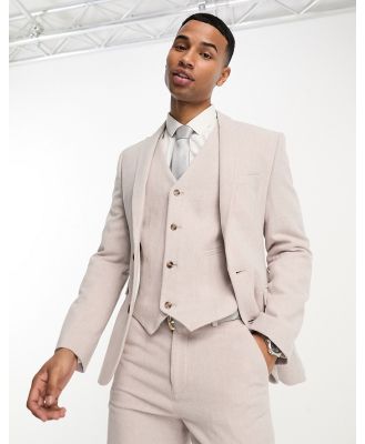ASOS DESIGN skinny wool mix suit jacket in pale pink herringbone