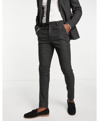ASOS DESIGN skinny wool mix suit pants in charcoal herringbone-Grey