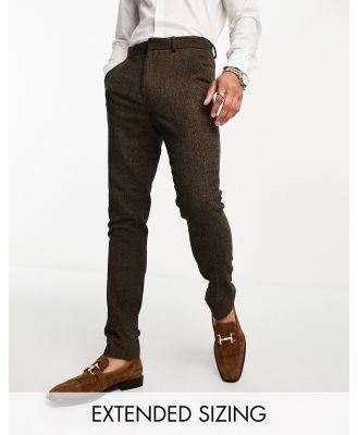 ASOS DESIGN skinny wool mix suit pants in tobacco herringbone-Brown