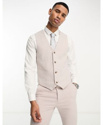 ASOS DESIGN skinny wool mix suit waistcoat in pale pink herringbone