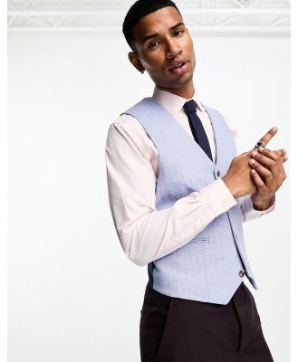 ASOS DESIGN skinny wool mix suit waistcoat in pastel blue herringbone