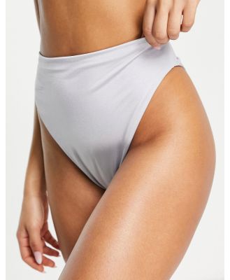 ASOS DESIGN sleek high leg high waist bikini bottoms in high shine in silver