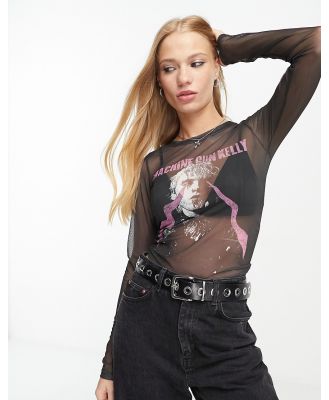 ASOS DESIGN slim fit long sleeve t-shirt in mesh with Machine Gun Kelly licensed graphic in black
