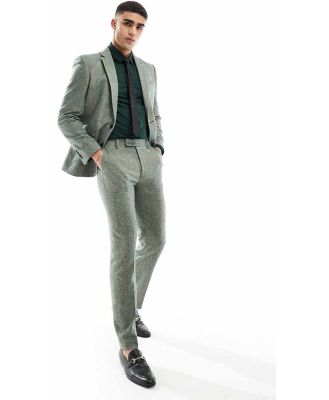 ASOS DESIGN slim fit wool mix suit pants in bottle green tweed