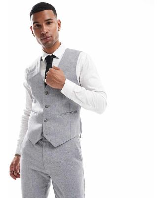 ASOS DESIGN slim fit wool mix suit waistcoat in blue basketweave