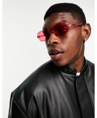 ASOS DESIGN slim rectangle sunglasses with pink lens in crystal pink