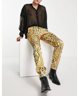 ASOS DESIGN slim smart pants in leopard print-Orange