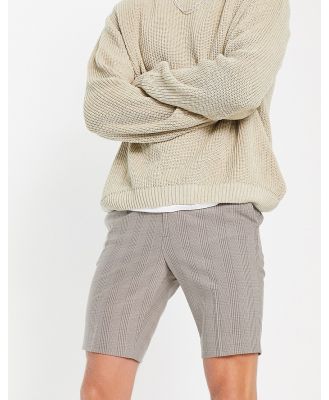 ASOS DESIGN slim smart shorts in brown prince of wales check