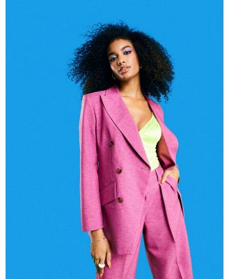 ASOS DESIGN slim strong shoulder cross hatch suit in pink