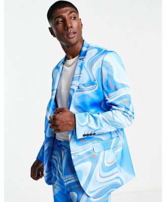 ASOS DESIGN slim suit jacket in tonal blue print