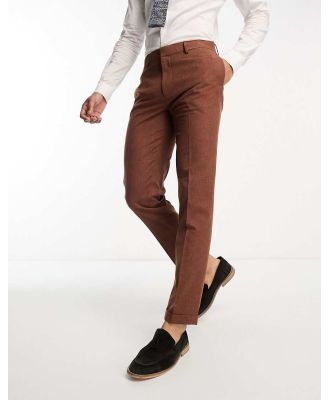 ASOS DESIGN slim suit pants in chocolate slubby texture-Brown