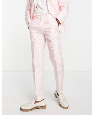 ASOS DESIGN slim suit pants in pink zebra jacquard