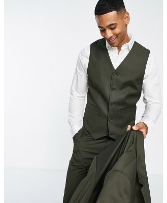 ASOS DESIGN slim suit waistcoat in khaki-Green