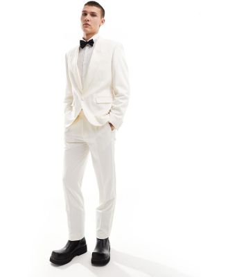 ASOS DESIGN slim tuxedo suit pants in cream-White