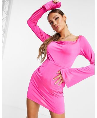 ASOS DESIGN slinky mini dress with flare sleeve in bright pink