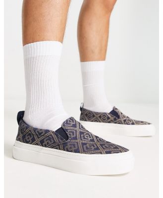 ASOS DESIGN slip on canvas shoes with baroque print-Navy