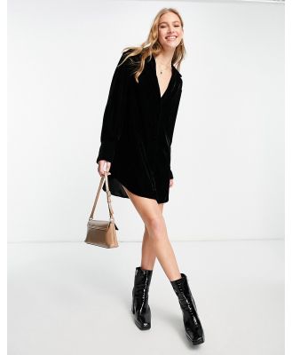 ASOS DESIGN slouchy shirt mini dress in velvet-Black