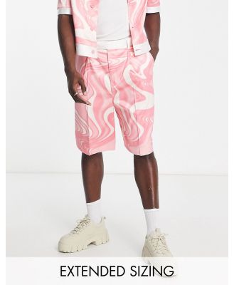 ASOS DESIGN smart cropped bermuda shorts in pink swirl print (part of a set)-Multi