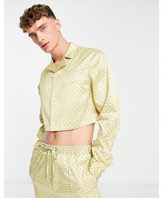 ASOS DESIGN smart cropped trucker jacket in geo print (part of a set)-Yellow