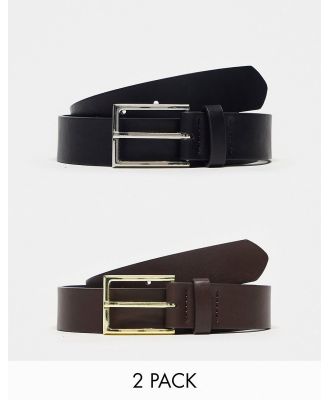 ASOS DESIGN smart faux leather belt pack with silver and gold buckles in brown and black-Multi