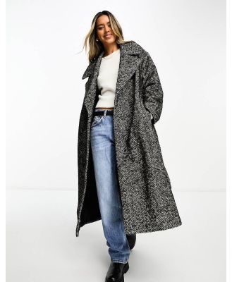 ASOS DESIGN smart herringbone belted coat in black and white-Multi