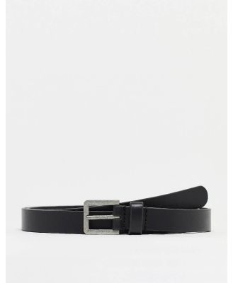 ASOS DESIGN smart leather skinny belt with silver buckle in black