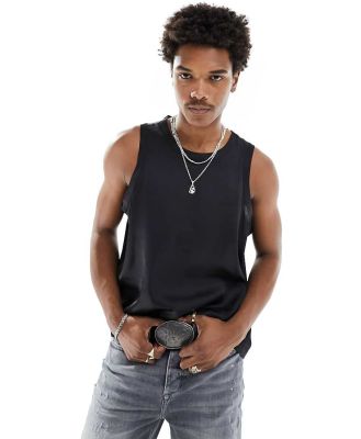 ASOS DESIGN smart relaxed satin singlet in black