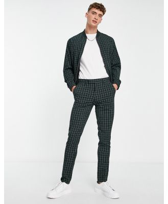 ASOS DESIGN smart skinny pants in forest green grid check (part of a set)
