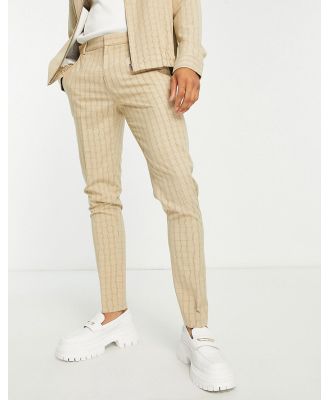ASOS DESIGN smart skinny pants in stone grid check (part of a set)-Neutral