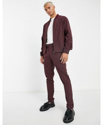 ASOS DESIGN smart slim pants in slate burgundy pinstripe (part of a set)-Red