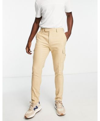 ASOS DESIGN smart tapered pants with cargo pockets in camel-Neutral