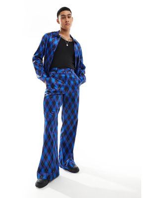 ASOS DESIGN smart vintage flared pants in argyle print (part of a set)-Blue