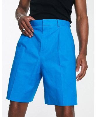 ASOS DESIGN smart wide linen mix shorts in blue