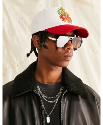 ASOS DESIGN snapback cap with cherry flame embroidery in red and white-Multi