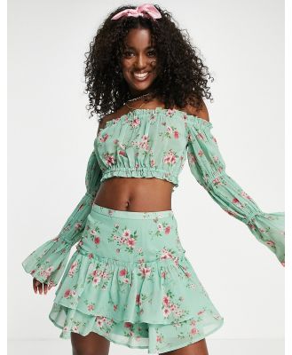ASOS DESIGN soft tiered mini skirt in pretty floral (part of a set)-Multi