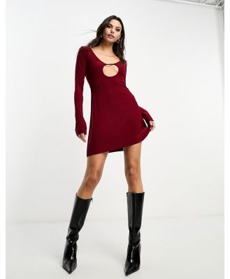 ASOS DESIGN soft touch mini dress with cut out plunge front in wine-Red