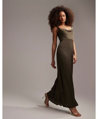 ASOS DESIGN square neck satin maxi dress with cowl front in forest green