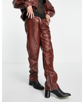 ASOS DESIGN straight leg jeans in red snake print leather look (part of a set)